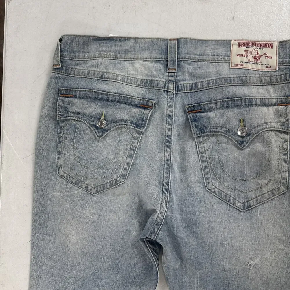 True Religion Slim Drop Mens Jeans Gray Wash Relaxed Denim Size 36